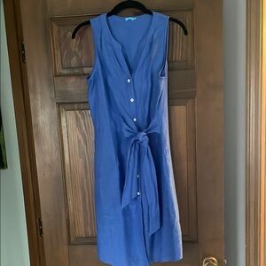 J. McLaughlin Blue Sleeveless Tie Front Midi Dress